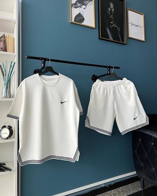 Мужской летний костюм Nike Футболка + Шорты цвет Белый размер S, SS007 Men-SS007 фото