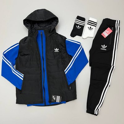 Костюм Adidas мужской Жилетка+Кофта+Штаны цвет Синий размер XS, J011 Men-J011 фото
