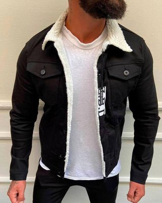 Чоловіча джинсова куртка на хутрі колір Чорний розмір S, J50 Men-J50 фото
