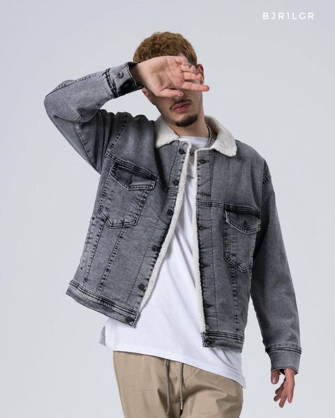 Чоловіча джинсова куртка на хутрі колір Сірий розмір S, J48 Men-J48 фото