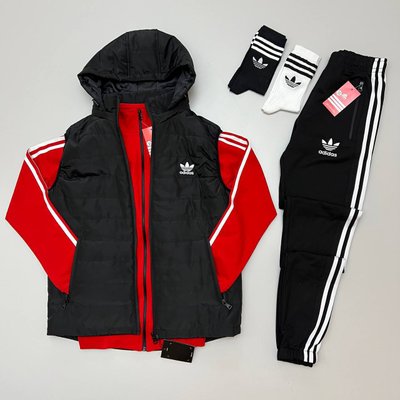 Костюм Adidas мужской Жилетка+Кофта+Штаны цвет Красный размер XS, J011 Men-J011 фото