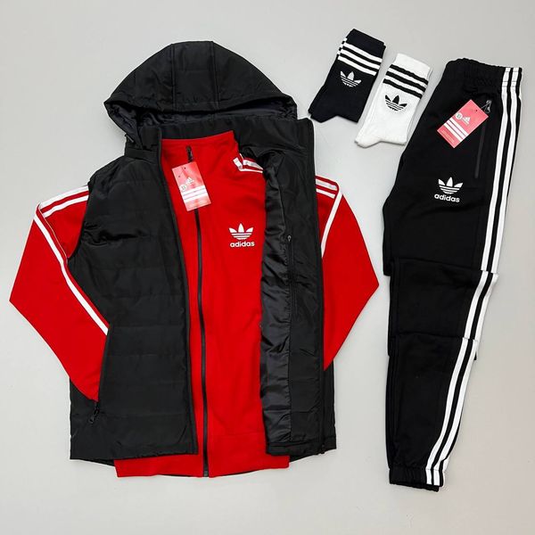 Костюм Adidas чоловічий Жилетка+Кофта+Штани колір Червоний розмір XS, J011 Men-J011 фото