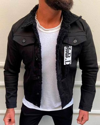 Чоловіча джинсова куртка на хутрі колір Чорний розмір S, J5001 Men-J50 фото