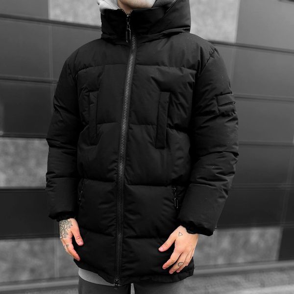 Чоловічий пуховик зимовий подовжений колір Чорний розмір S, J40 Men-J40 фото