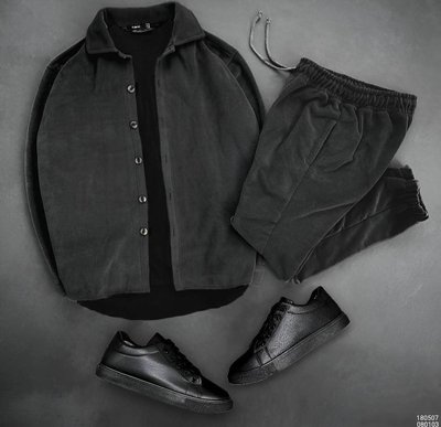 Мужской флисовый костюм Рубашка и Брюки размер S Темно-серый Men-SS12-Dark/Grey-S фото