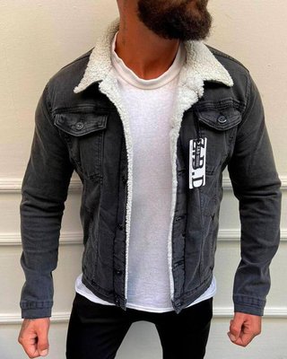 Чоловіча джинсова куртка на хутрі колір Темно-сірий розмір S, J50 Men-J50 фото