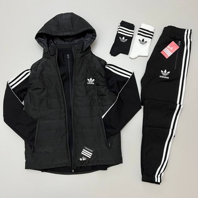 Костюм Adidas мужской Жилетка+Кофта+Штаны цвет Черный размер XS, J011 Men-J011 фото
