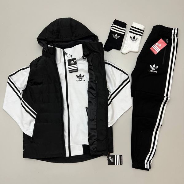 Костюм Adidas чоловічий Жилетка+Кофта+Штани колір Білий розмір XS, J011 Men-J011 фото