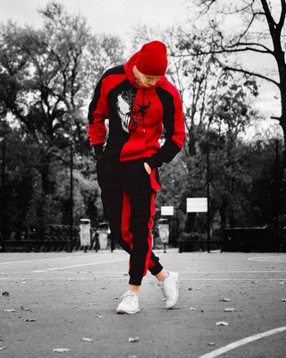 Мужской спортивный костюм на флисе, (Худи + штаны) Red/Black цвет Red/Black размер S Men-Sport3--S фото