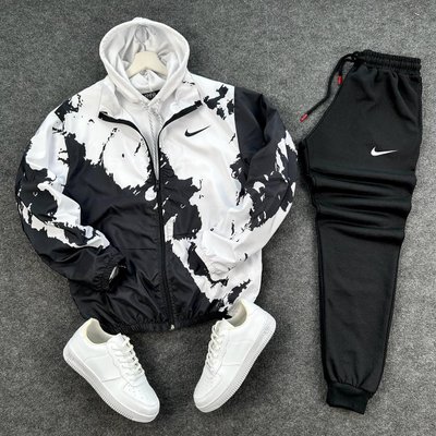 Спортивний костюм Nike плащівка Чорно-білий розмір S, SS004 Men-SS004 фото