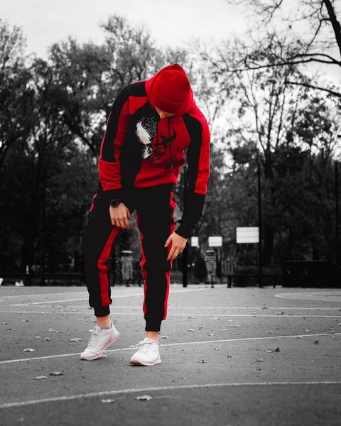 Чоловічий спортивний костюм на флісі , (Худі + штани) Red/Black колір Red/Black розмір S Men-Sport3--S фото