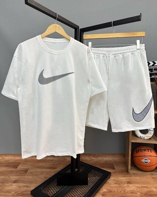 Чоловічий літній костюм Nike Футболка + Шорти колір Білий розмір S, SS0071 Men-SS007 фото