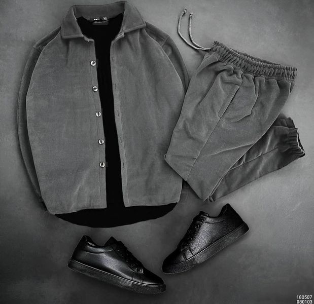Чоловічий флісовий костюм Сорочка та Штани розмір S Сірий Men-SS12-Grey-S фото